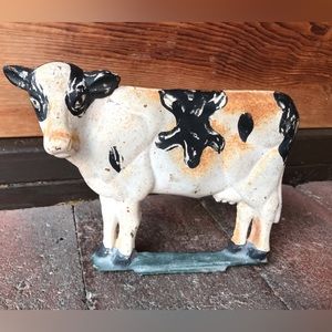 Vintage Cast Iron Painted Decorative Cow Door Stop